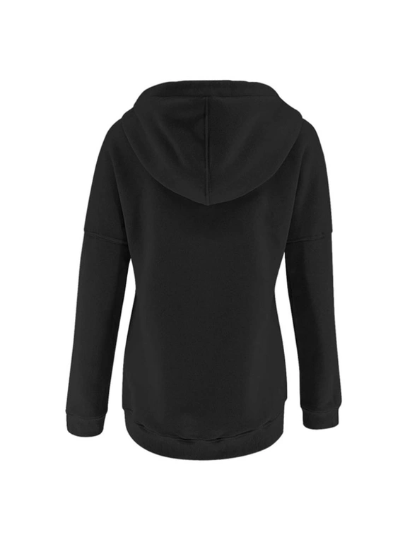 Hooded Button Collar Drawstring Hoodies Pullover Sweatshirts - Black-S, hi-res image number null