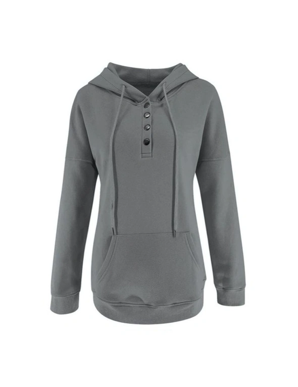 Hooded Button Collar Drawstring Hoodies Pullover Sweatshirts - Gray-S, hi-res image number null