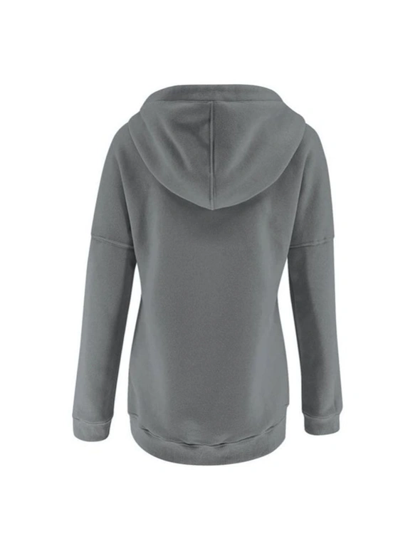 Hooded Button Collar Drawstring Hoodies Pullover Sweatshirts - Gray-S, hi-res image number null