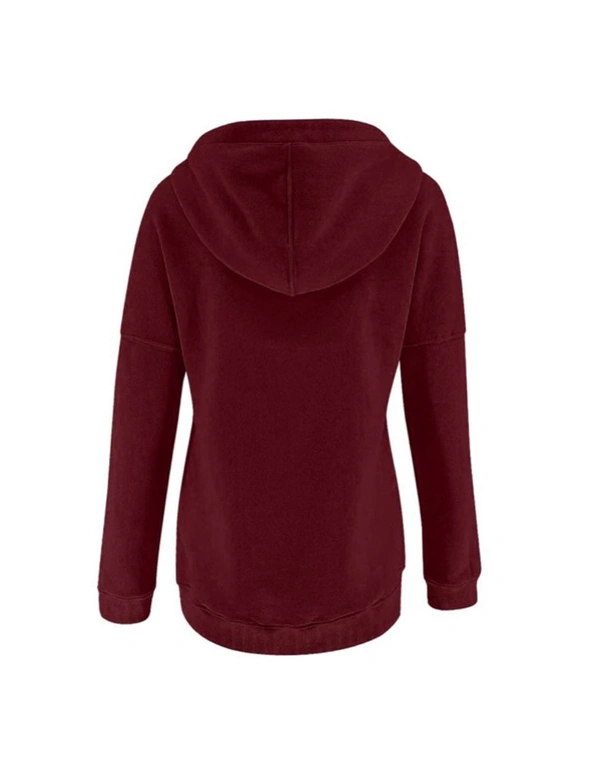 Hooded Button Collar Drawstring Hoodies Pullover Sweatshirts - Wine Red-S, hi-res image number null