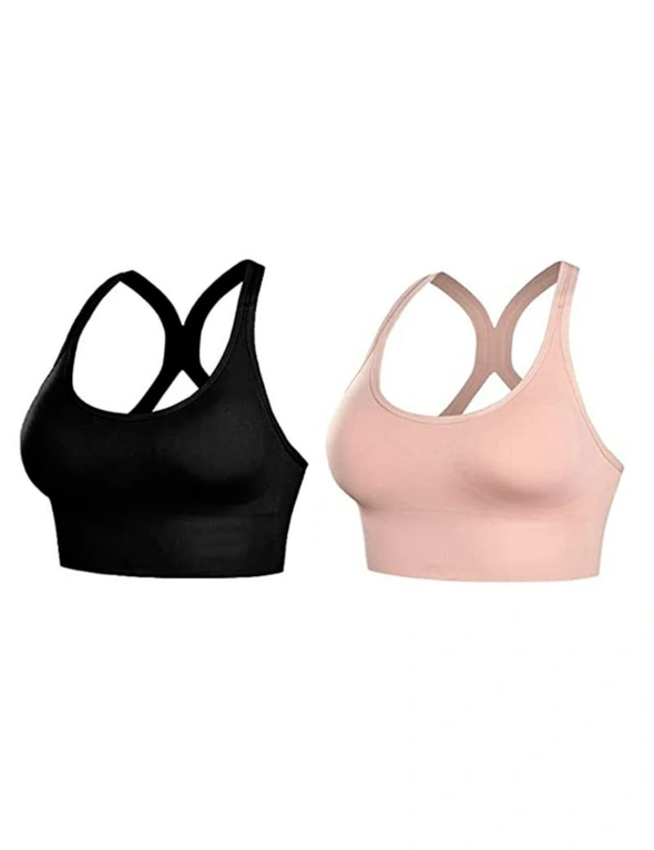 Seamless Racerback Sports Bra With Back Buckle - 2packs - 1x Black & 1x Pink, hi-res image number null