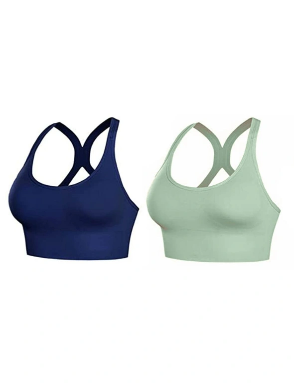 Seamless Racerback Sports Bra With Back Buckle - 2packs - 1x Navy & 1x Grass Green, hi-res image number null
