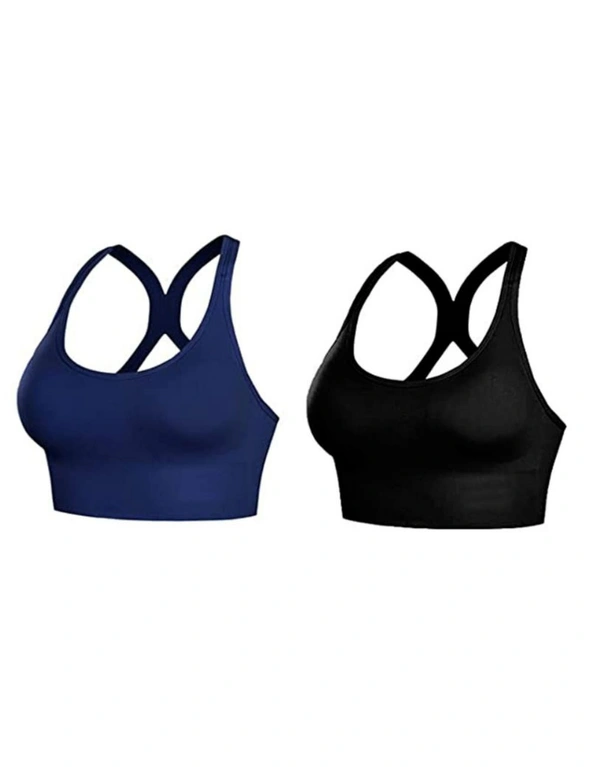 Seamless Racerback Sports Bra With Back Buckle - 2packs - 1x Black & 1x Navy, hi-res image number null
