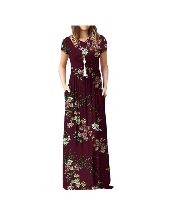 Round Neck Printed Floral Dress With Loose Pocket, hi-res image number null