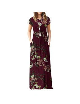 Round Neck Printed Floral Dress With Loose Pocket