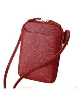 Genuine Leather Mini Crossbody Bag - Wine Red