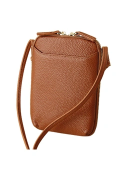 Genuine Leather Mini Crossbody Bag - Brown