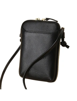 Genuine Leather Mini Crossbody Bag - Black