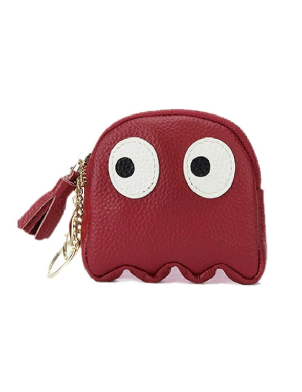 Genuine Leather Cartoon Zip Coin Bag - Wine Red, hi-res image number null