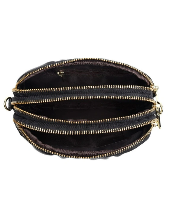 Genuine Leather 3 zipper Shoulder Bag - Black, hi-res image number null
