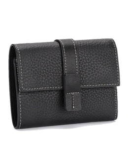 Genuine Leather Trifold Wallet - Black