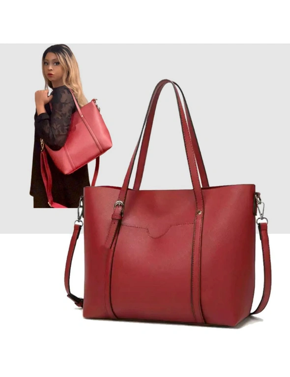 Soft Leather Tote Bag - Wine Red  Wine Red, hi-res image number null