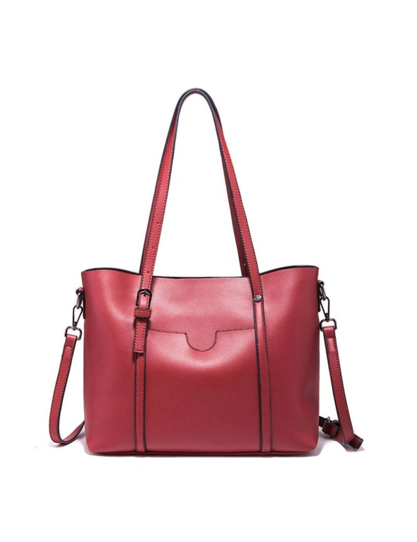 Soft Leather Tote Bag - Wine Red  Wine Red, hi-res image number null
