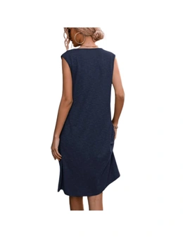 Womens Sleeveless V-Neck Midi Dress  Blue