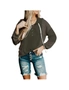 Women's Color Block V-Neck Longsleeve Button Hoodies - Army Green, hi-res