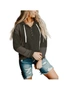 Women's Color Block V-Neck Longsleeve Button Hoodies - Army Green, hi-res