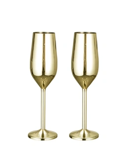 Stainless Steel Champagne Glasses - 2 Pack - Gold Plated