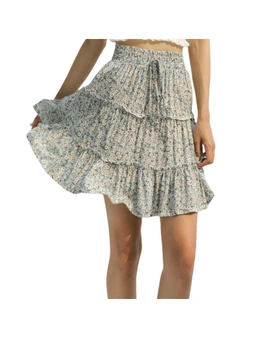 Womens Floral Print High Waist Ruffled Mini Skirt