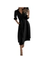 Women's Long Sleeve V-Neck Casual Printed Flowy Swing Dress  - Black, hi-res