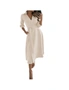 Women's Long Sleeve V-Neck Casual Printed Flowy Swing Dress  - Khaki, hi-res