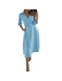 Women's Long Sleeve V-Neck Casual Printed Flowy Swing Dress  - Sky Blue, hi-res