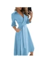 Women's Long Sleeve V-Neck Casual Printed Flowy Swing Dress  - Sky Blue, hi-res