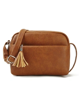 Small Triple Zip Cross Body Bag Handbag - Brown