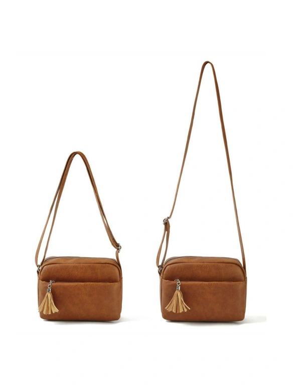 Small Triple Zip Cross Body Bag Handbag - Brown, hi-res image number null