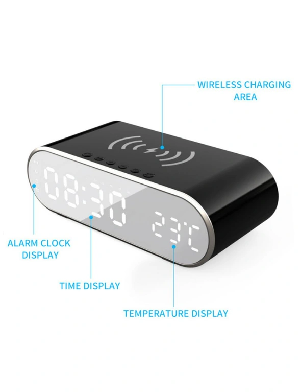Alarm Clock with Wireless Charger - Black, hi-res image number null