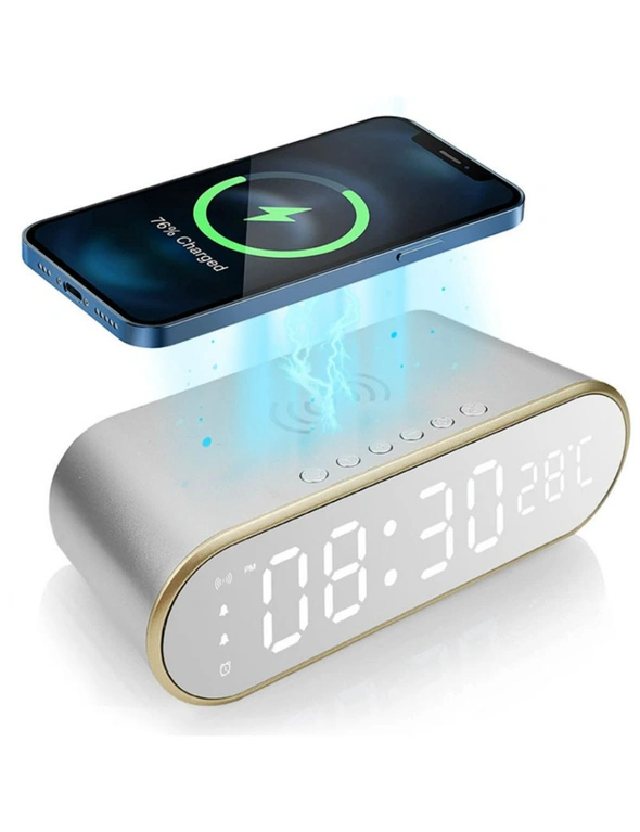 Alarm Clock with Wireless Charger - Silver, hi-res image number null