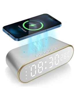Alarm Clock with Wireless Charger - Silver