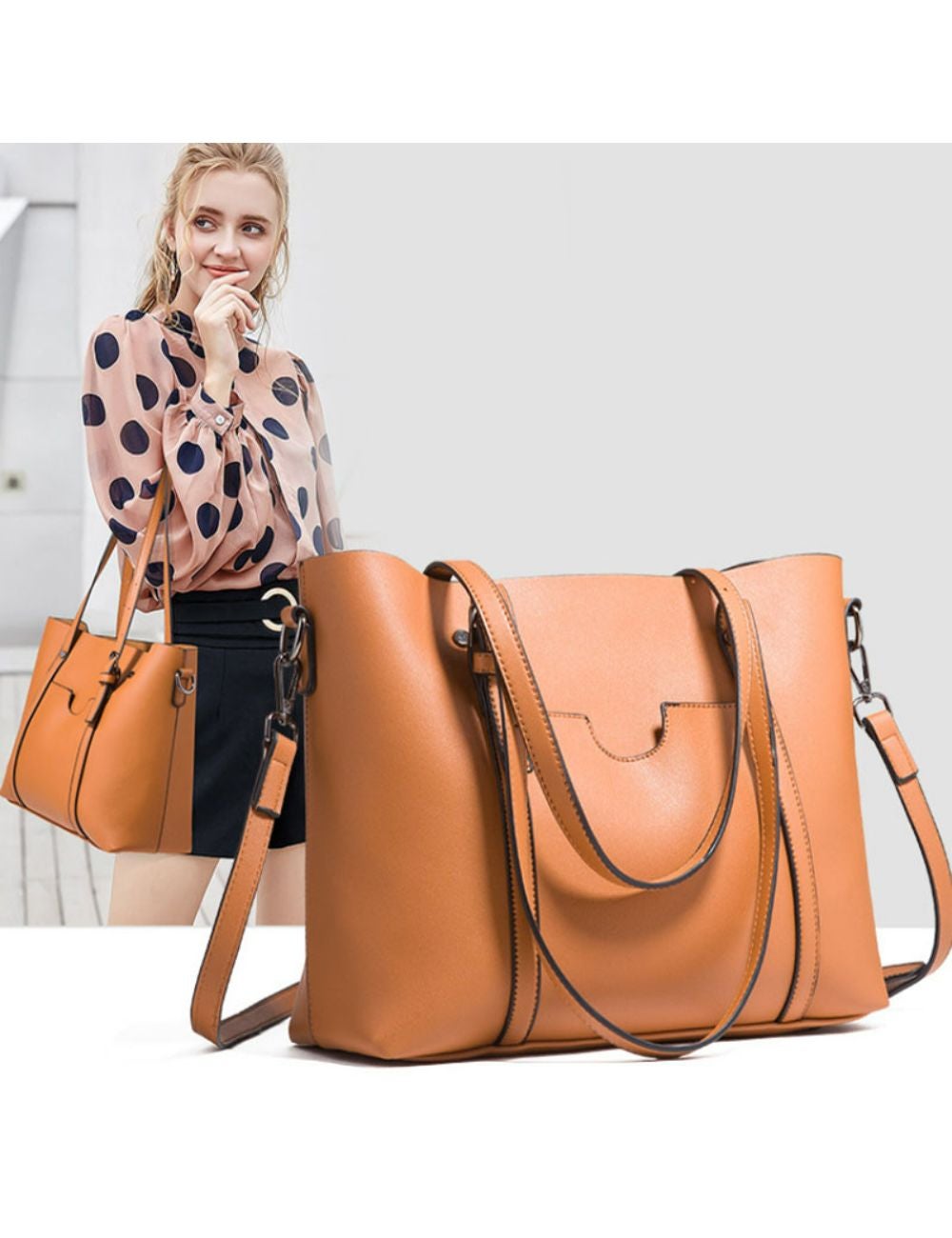 Soft Leather Tote Bag Brown W Lane   ICB ICF22712 NO 210 1.JPG