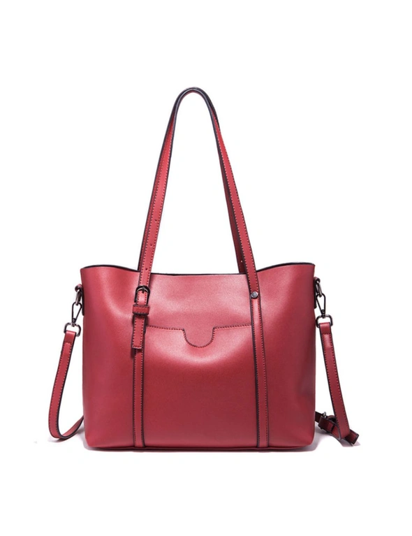 Soft Leather Tote Bag - Wine Red, hi-res image number null