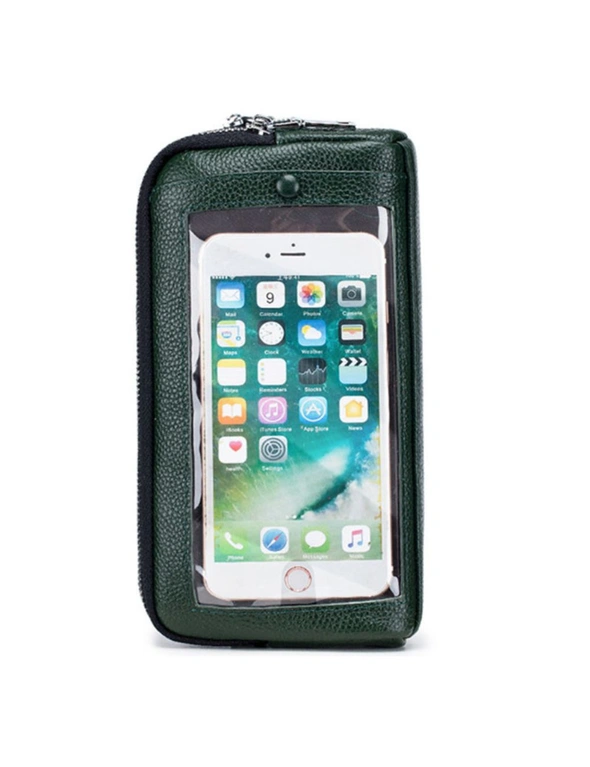 Touchable Phone Bag Genuine leather - Dark Green, hi-res image number null