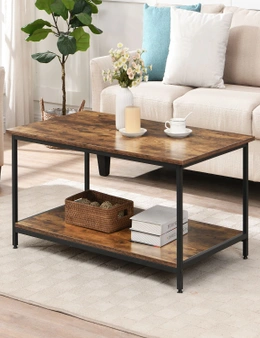 IHOMDEC 2-Tier Square Metal & Faux Antique Wood Coffee Table