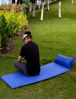 IHOMDEC Outdoor Camping Portable Self inflating Single Air Mat with Air Pillow Blue