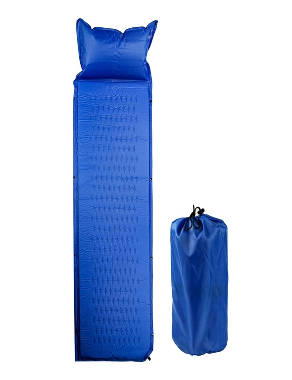 IHOMDEC Outdoor Camping Portable Self inflating Single Air Mat with Air Pillow Blue, hi-res image number null