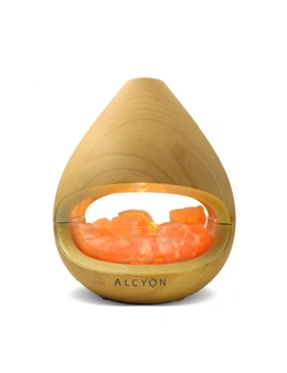 Genuine Himalayan Salt Lamp Diffuser Alcyon KIYOSHI Aromatherapy Light Oak