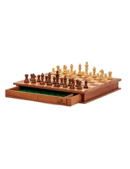 Jenjo Games Chess and Checker Board Portable Wooden Set