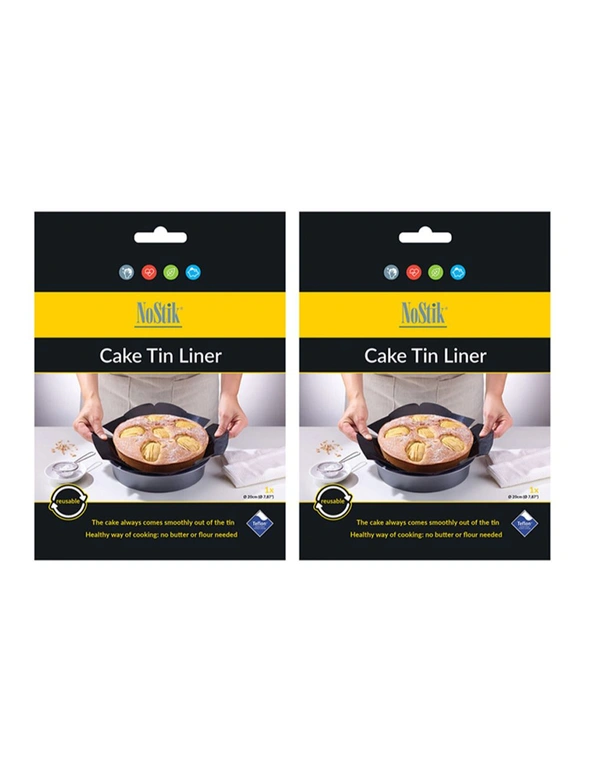 2x Nostik Reusable Non-Stick 20cm Round Cake Tin Liner Oven Baking Sheet Black, hi-res image number null