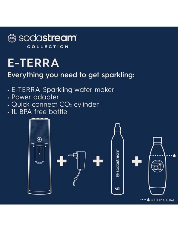 SodaStream E-Terra Automatic Sparkling Water Maker w/60L Cylinder/1L Bottle BLK, hi-res image number null