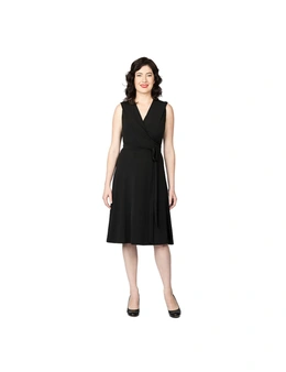 Yvonne Adele Women's Size 14 Can You Rap Jersey Sleeveless Wrap Dress Black