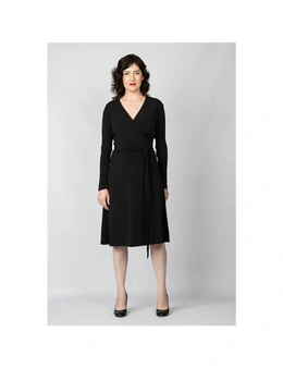 Yvonne Adele Women's Size 12 Rappers Delight Jersey Long Sleeve Wrap Dress Black