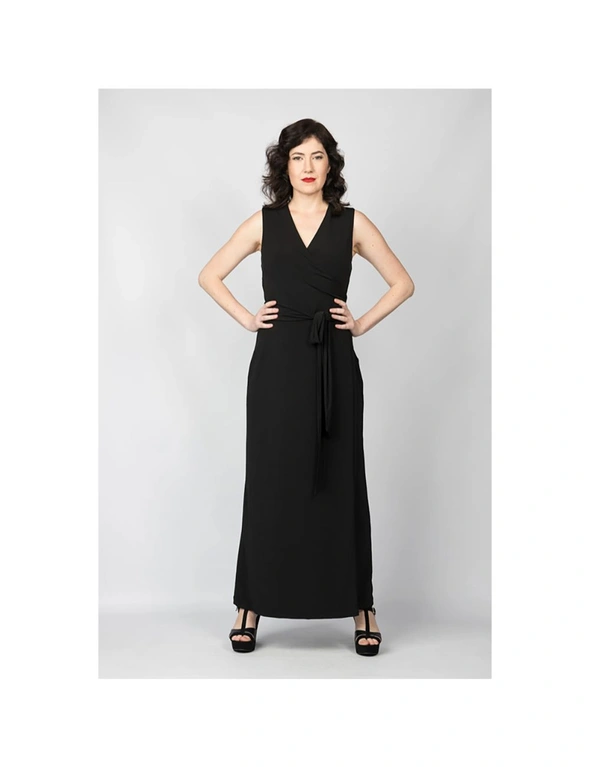 Yvonne Adele Women's Size 10 Take To The Floor Wrap Sleeveless Maxi Dress Black, hi-res image number null