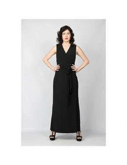 Yvonne Adele Women's Size 10 Take To The Floor Wrap Sleeveless Maxi Dress Black