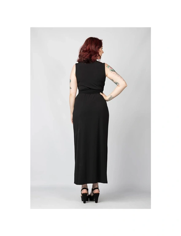 Yvonne Adele Women's Size 10 Take To The Floor Wrap Sleeveless Maxi Dress Black, hi-res image number null