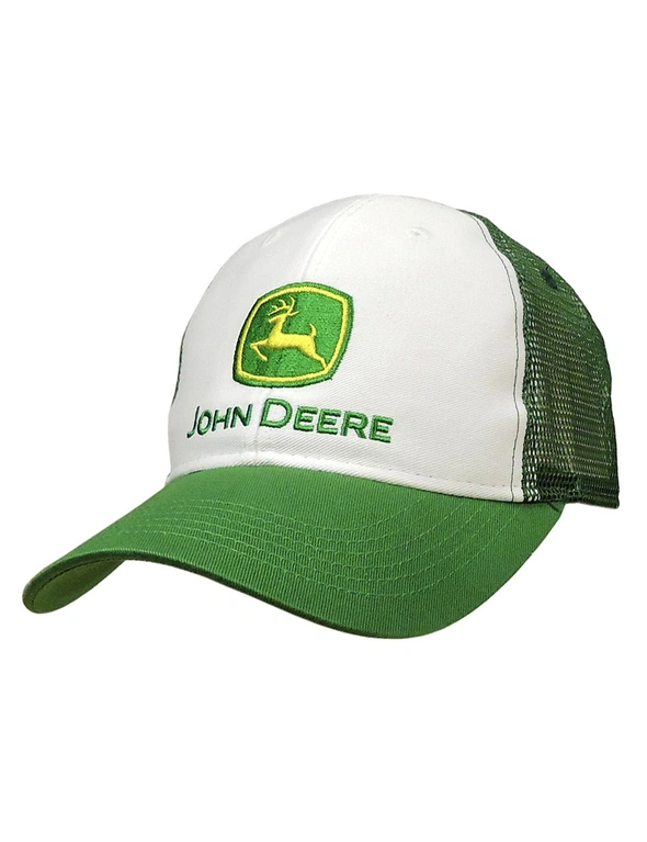 John Deere Men/Unisex One Size Logo Mesh 100% Cotton Twill Cap/Hat White/Green, hi-res image number null