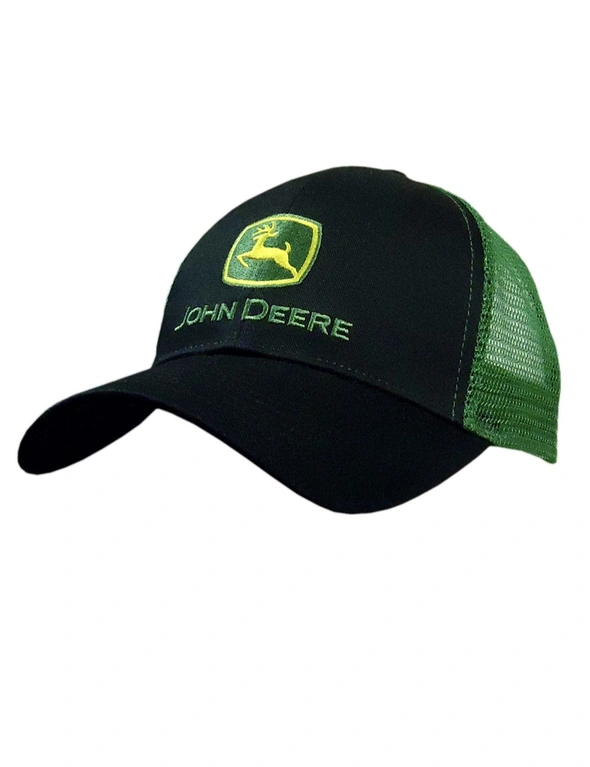 John Deere Men/Unisex One Size Logo Mesh 100% Cotton Twill Cap/Hat Black/Green, hi-res image number null