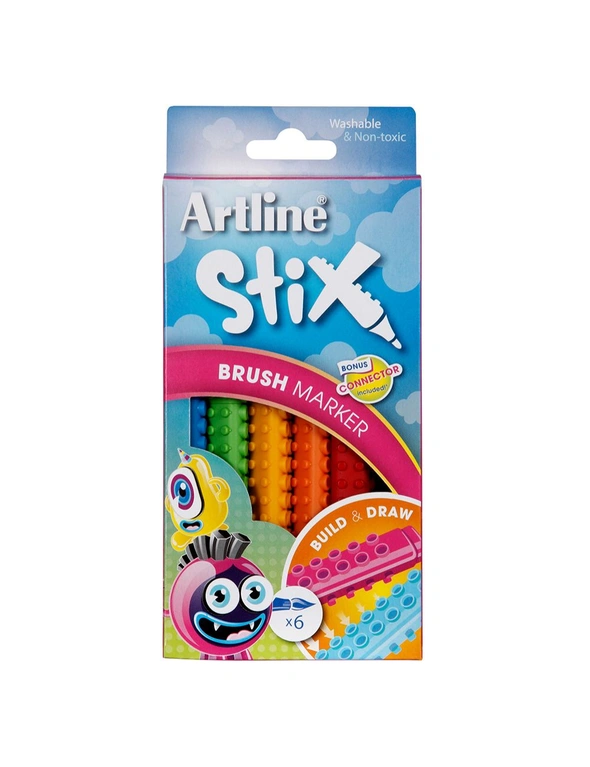 Artline Stix Colour Brush Markers 6PK, hi-res image number null
