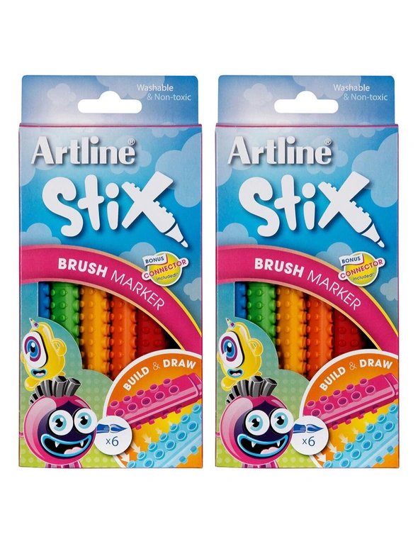 Artline Stix Colour Brush Markers - 2 X 6 Pack, hi-res image number null